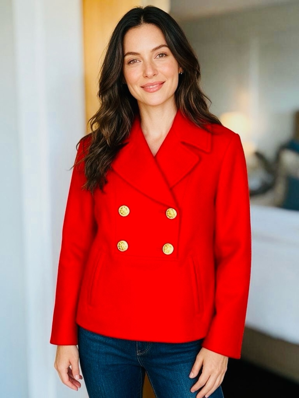 J. Crew Nello Gori Wool Peacoat Pullover  In Electric Red Size 6